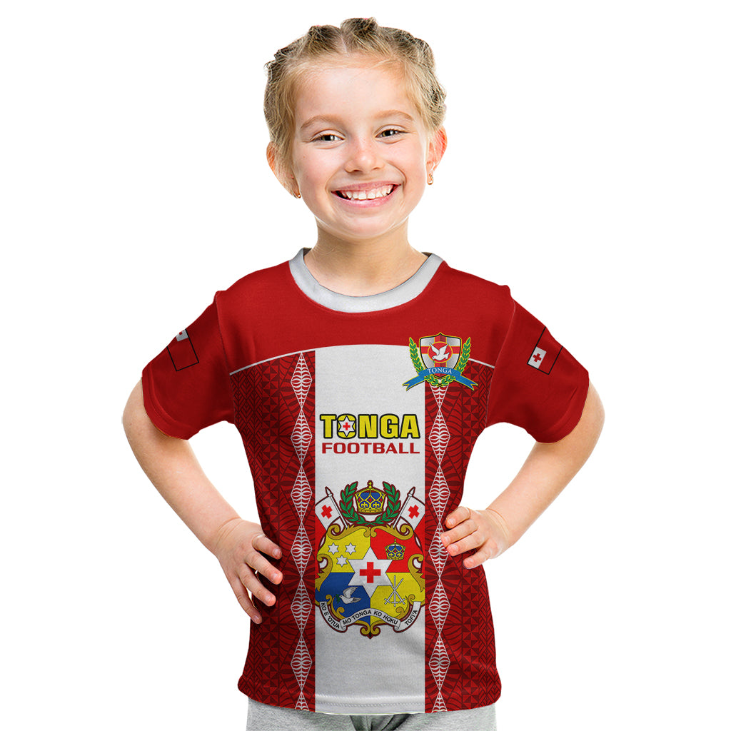 Personalised Tonga Football Kid T Shirt Tongan Ngatu Pattern Sporty Style - Wonder Print Shop