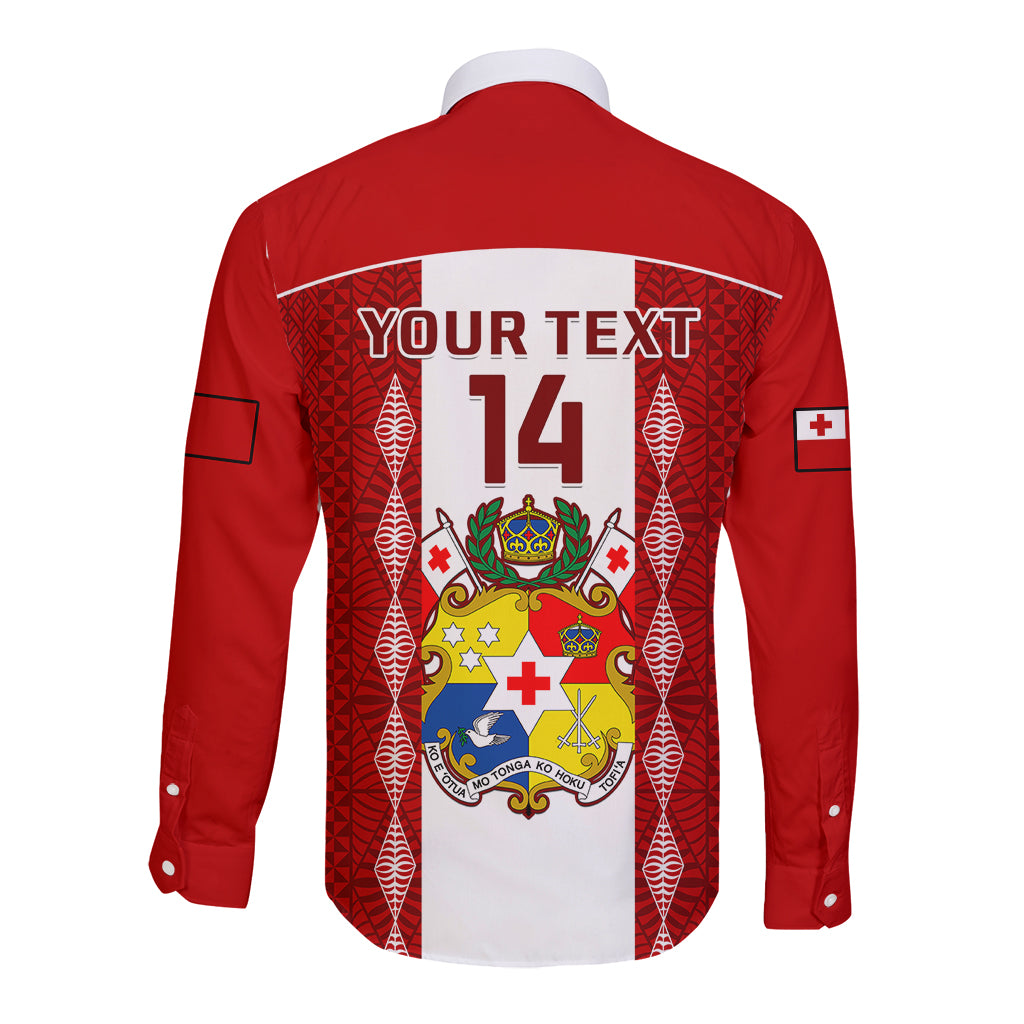 Personalised Tonga Football Long Sleeve Button Shirt Tongan Ngatu Pattern Sporty Style - Wonder Print Shop