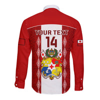 Personalised Tonga Football Long Sleeve Button Shirt Tongan Ngatu Pattern Sporty Style - Wonder Print Shop