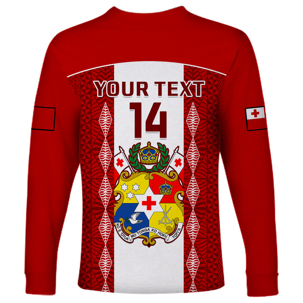 Personalised Tonga Football Long Sleeve Shirt Tongan Ngatu Pattern Sporty Style - Wonder Print Shop