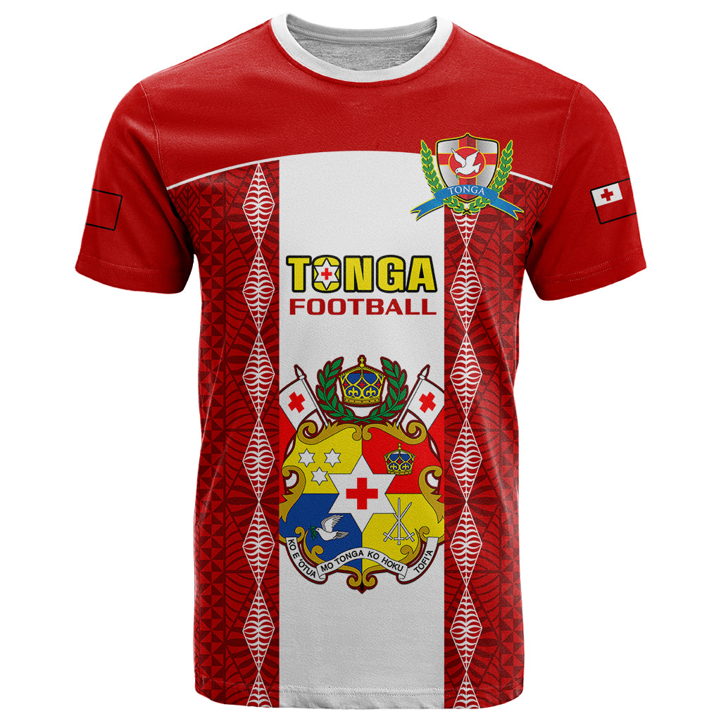 Personalised Tonga Football T Shirt Tongan Ngatu Pattern Sporty Style - Wonder Print Shop
