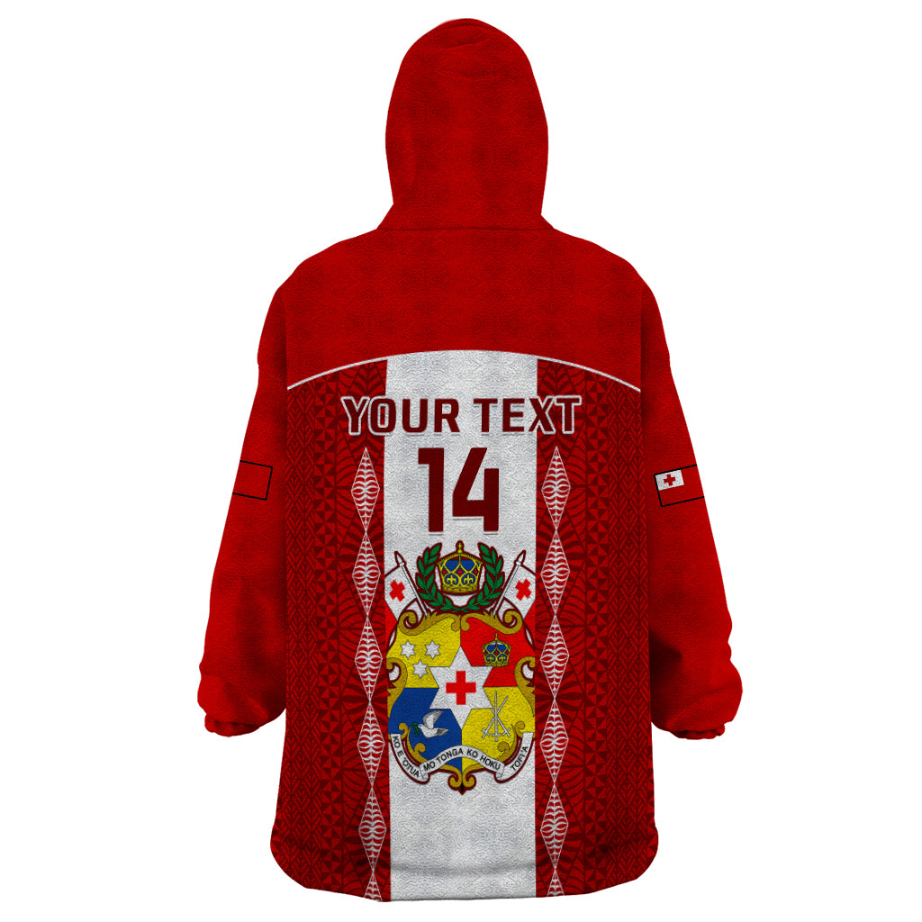 Personalised Tonga Football Wearable Blanket Hoodie Tongan Ngatu Pattern Sporty Style - Wonder Print Shop