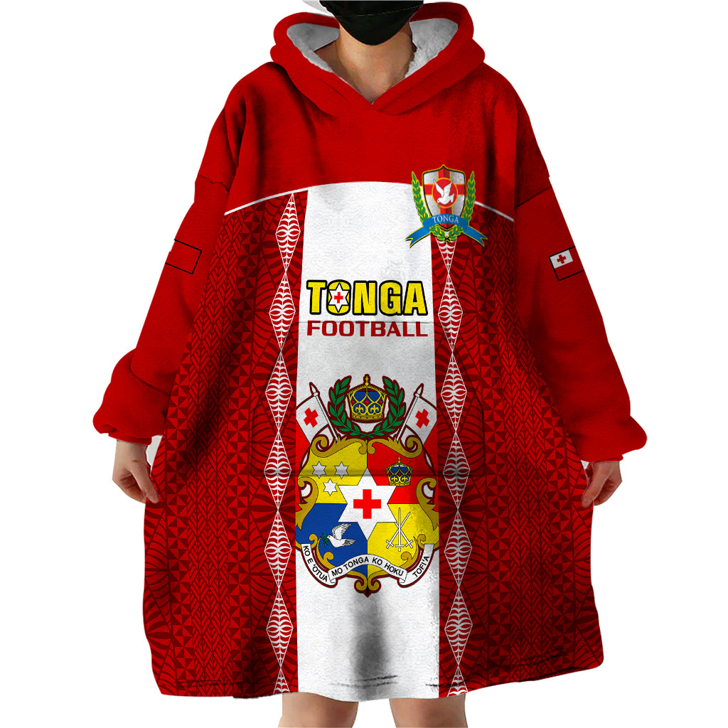 Personalised Tonga Football Wearable Blanket Hoodie Tongan Ngatu Pattern Sporty Style - Wonder Print Shop