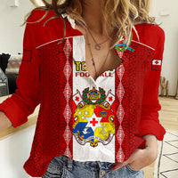 Personalised Tonga Football Women Casual Shirt Tongan Ngatu Pattern Sporty Style - Wonder Print Shop