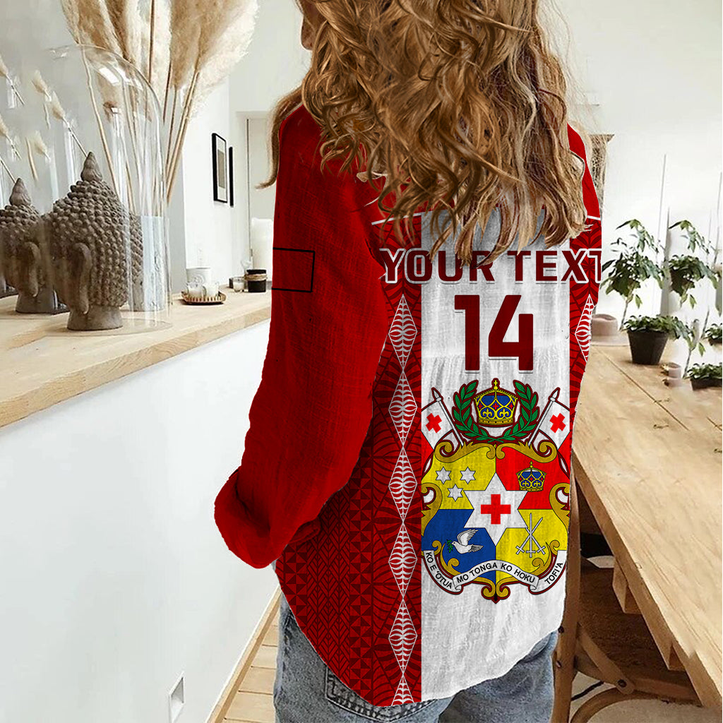 Personalised Tonga Football Women Casual Shirt Tongan Ngatu Pattern Sporty Style - Wonder Print Shop
