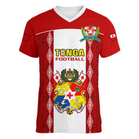 Personalised Tonga Football Women V Neck T Shirt Tongan Ngatu Pattern Sporty Style - Wonder Print Shop