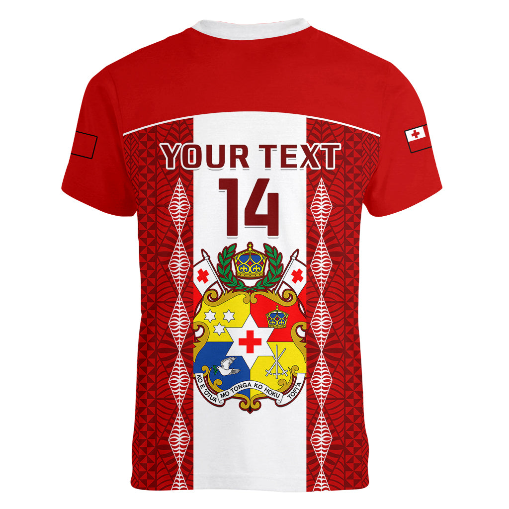 Personalised Tonga Football Women V Neck T Shirt Tongan Ngatu Pattern Sporty Style - Wonder Print Shop