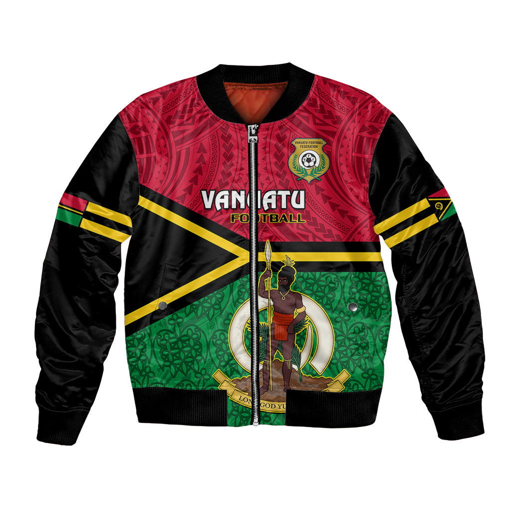 Vanuatu Football Bomber Jacket Vanuatuan Coat Of Arm Polynesian Flag Style - Wonder Print Shop