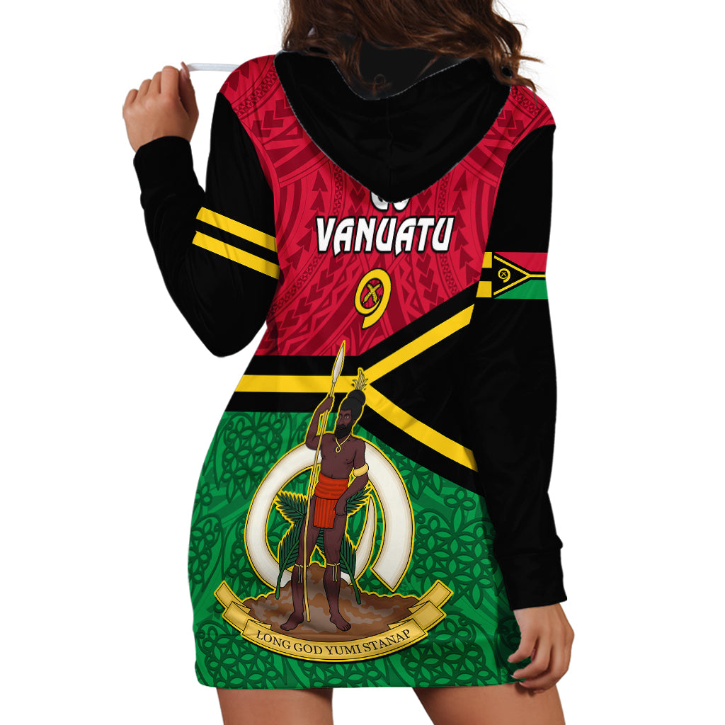 Vanuatu Football Hoodie Dress Vanuatuan Coat Of Arm Polynesian Flag Style - Wonder Print Shop