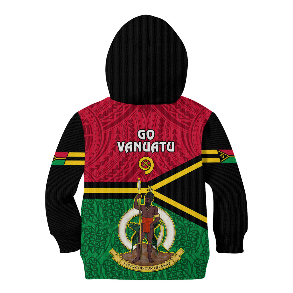 Vanuatu Football Kid Hoodie Vanuatuan Coat Of Arm Polynesian Flag Style - Wonder Print Shop