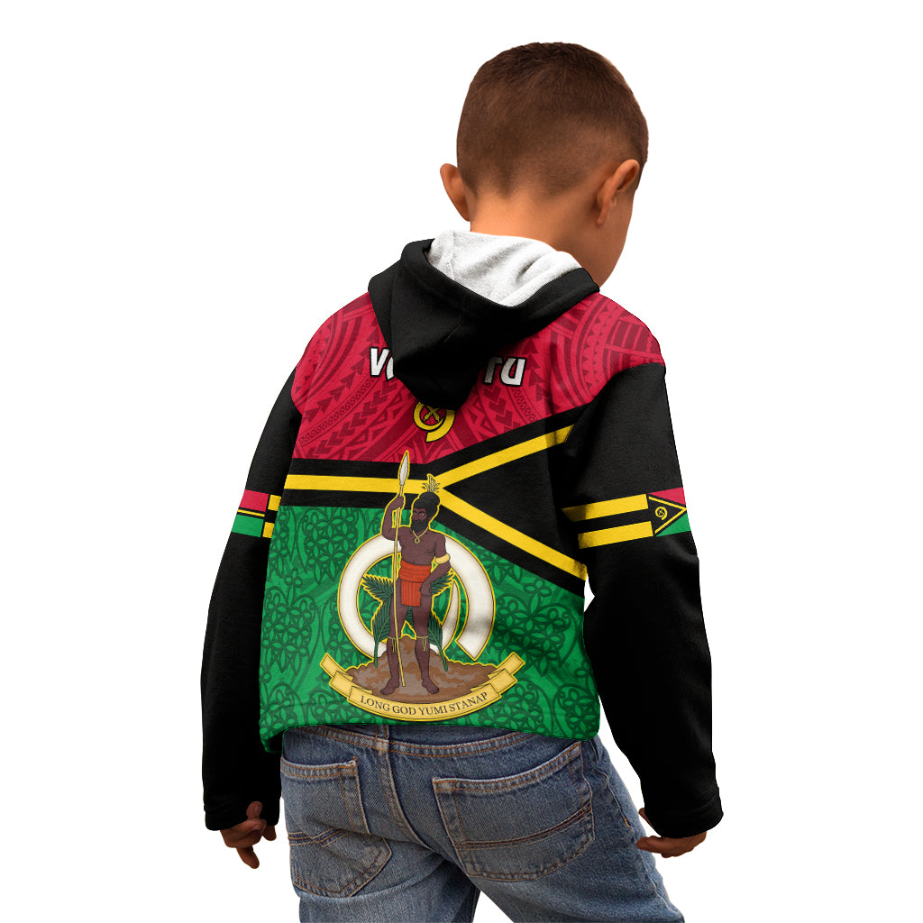 Vanuatu Football Kid Hoodie Vanuatuan Coat Of Arm Polynesian Flag Style - Wonder Print Shop