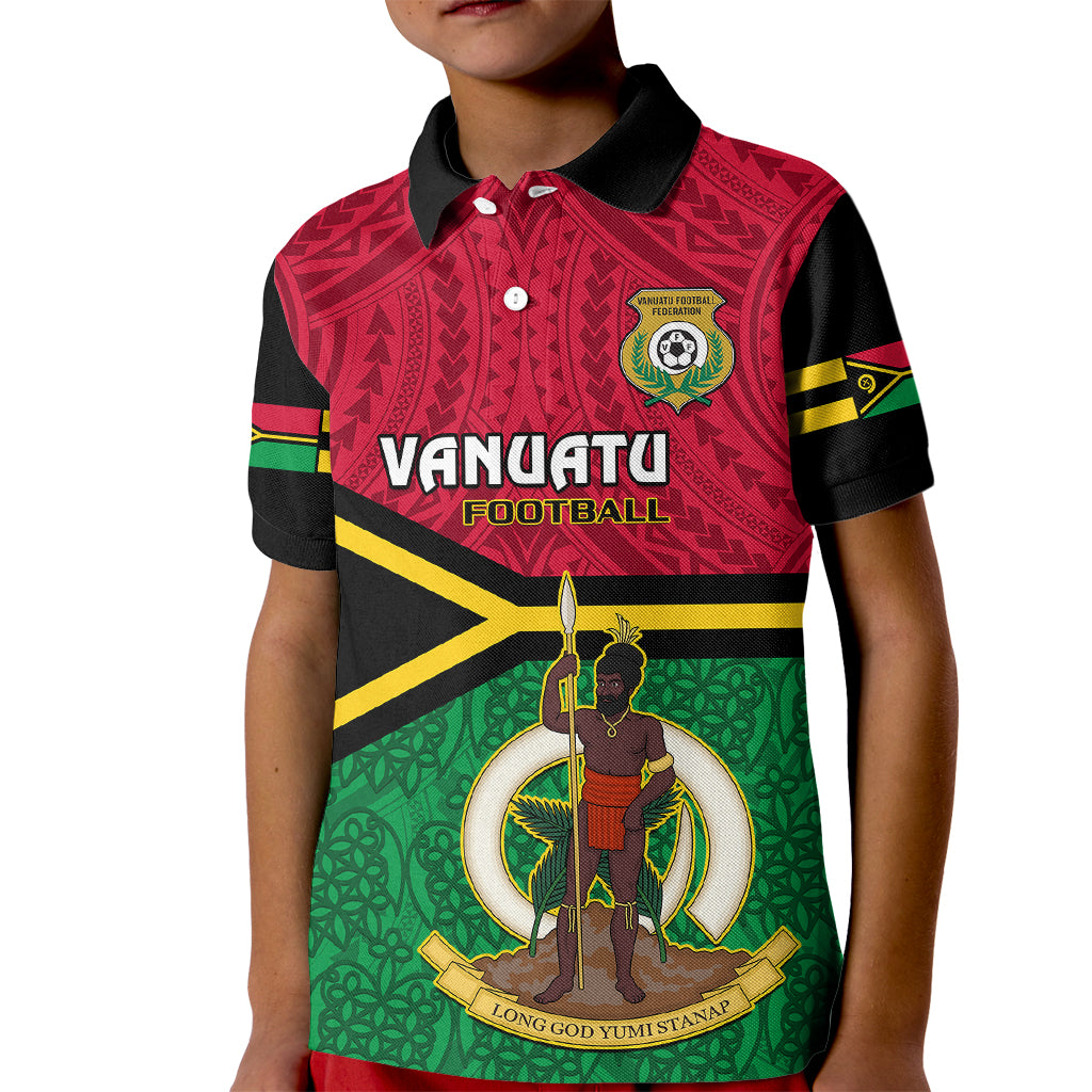 Vanuatu Football Kid Polo Shirt Vanuatuan Coat Of Arm Polynesian Flag Style - Wonder Print Shop
