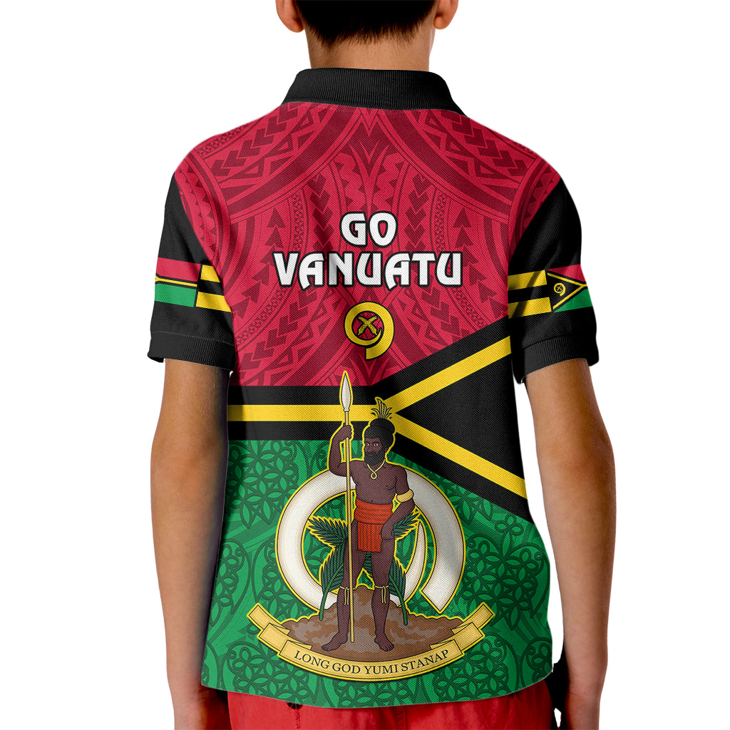 Vanuatu Football Kid Polo Shirt Vanuatuan Coat Of Arm Polynesian Flag Style - Wonder Print Shop