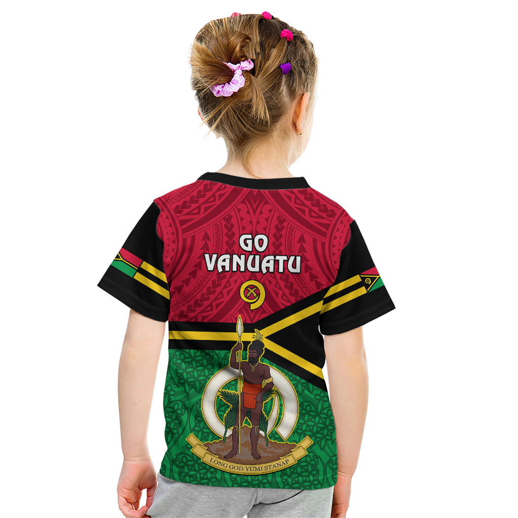 Vanuatu Football Kid T Shirt Vanuatuan Coat Of Arm Polynesian Flag Style - Wonder Print Shop