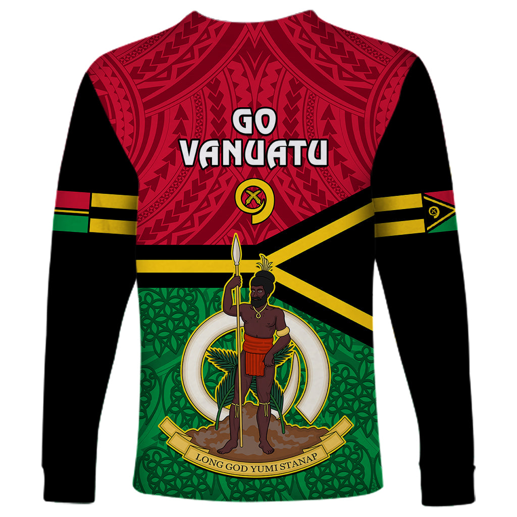 Vanuatu Football Long Sleeve Shirt Vanuatuan Coat Of Arm Polynesian Flag Style - Wonder Print Shop