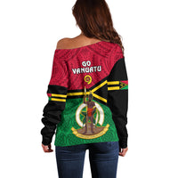 Vanuatu Football Off Shoulder Sweater Vanuatuan Coat Of Arm Polynesian Flag Style - Wonder Print Shop
