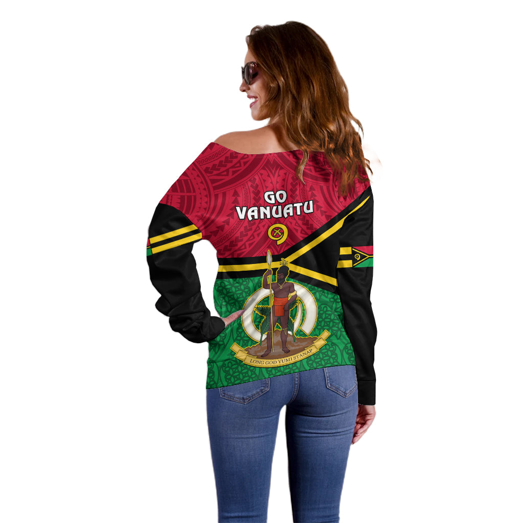Vanuatu Football Off Shoulder Sweater Vanuatuan Coat Of Arm Polynesian Flag Style - Wonder Print Shop