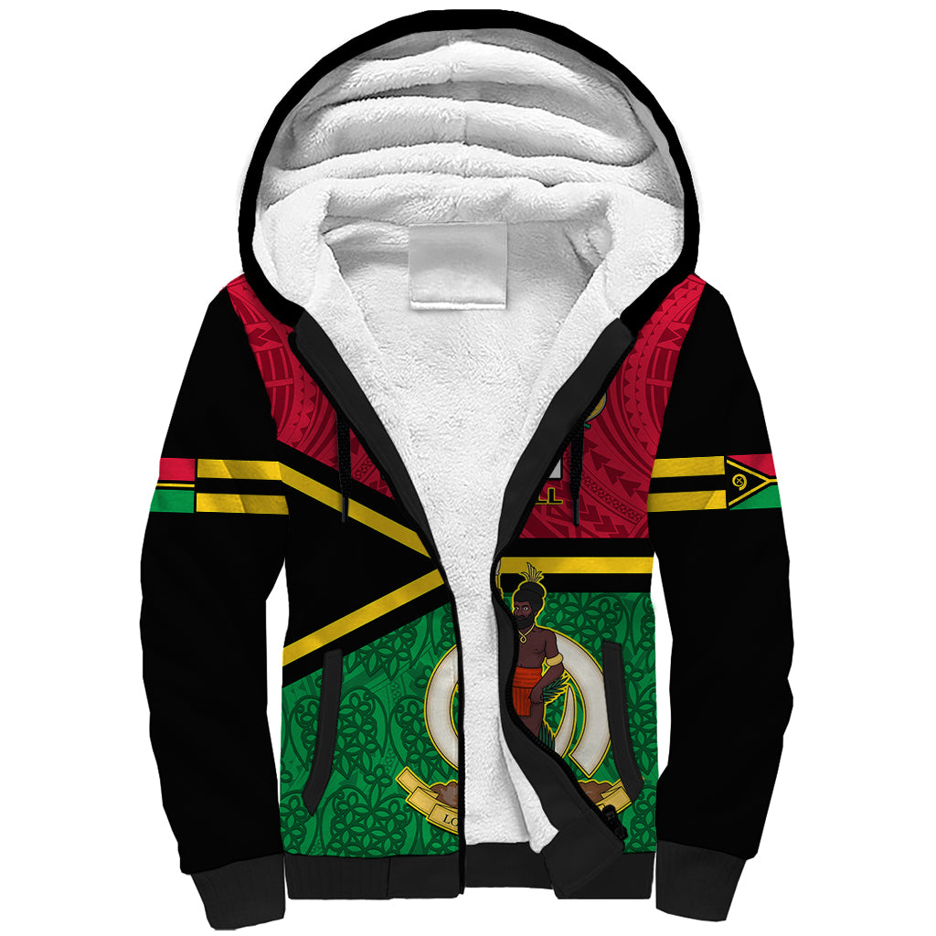 Vanuatu Football Sherpa Hoodie Vanuatuan Coat Of Arm Polynesian Flag Style - Wonder Print Shop