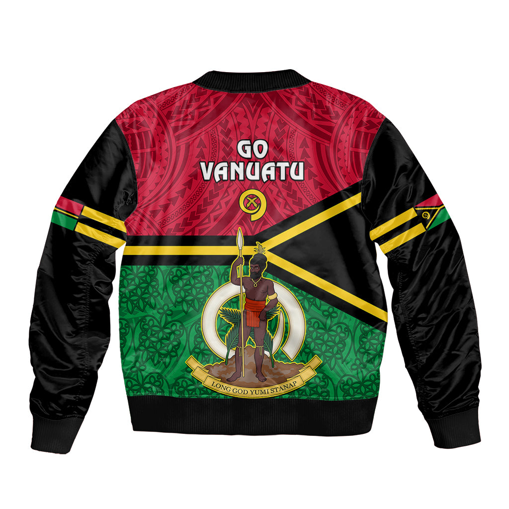 Vanuatu Football Sleeve Zip Bomber Jacket Vanuatuan Coat Of Arm Polynesian Flag Style - Wonder Print Shop