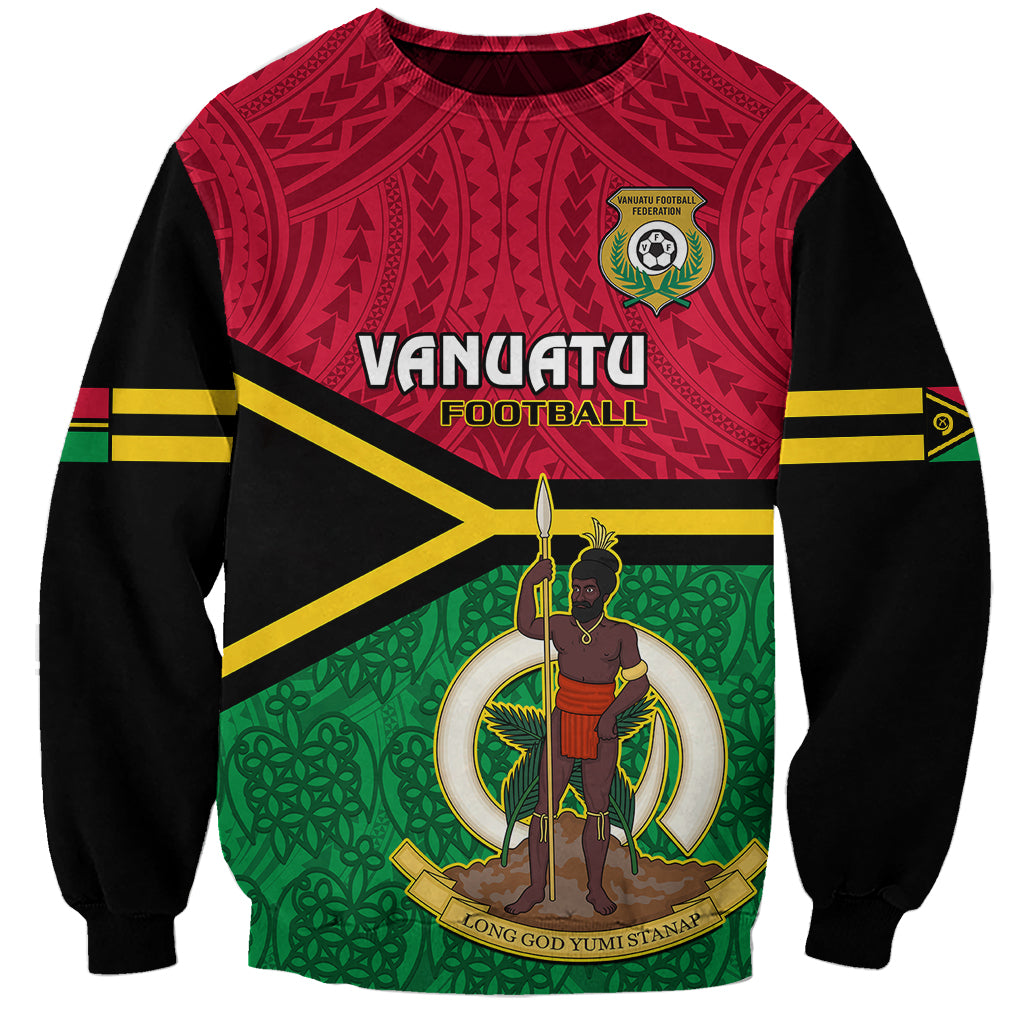 Vanuatu Football Sweatshirt Vanuatuan Coat Of Arm Polynesian Flag Style - Wonder Print Shop