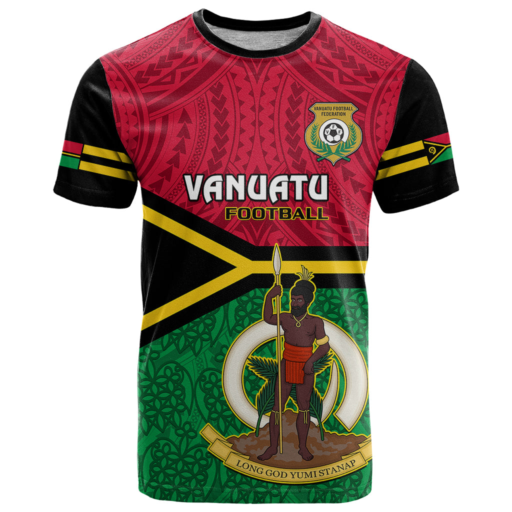 Vanuatu Football T Shirt Vanuatuan Coat Of Arm Polynesian Flag Style - Wonder Print Shop