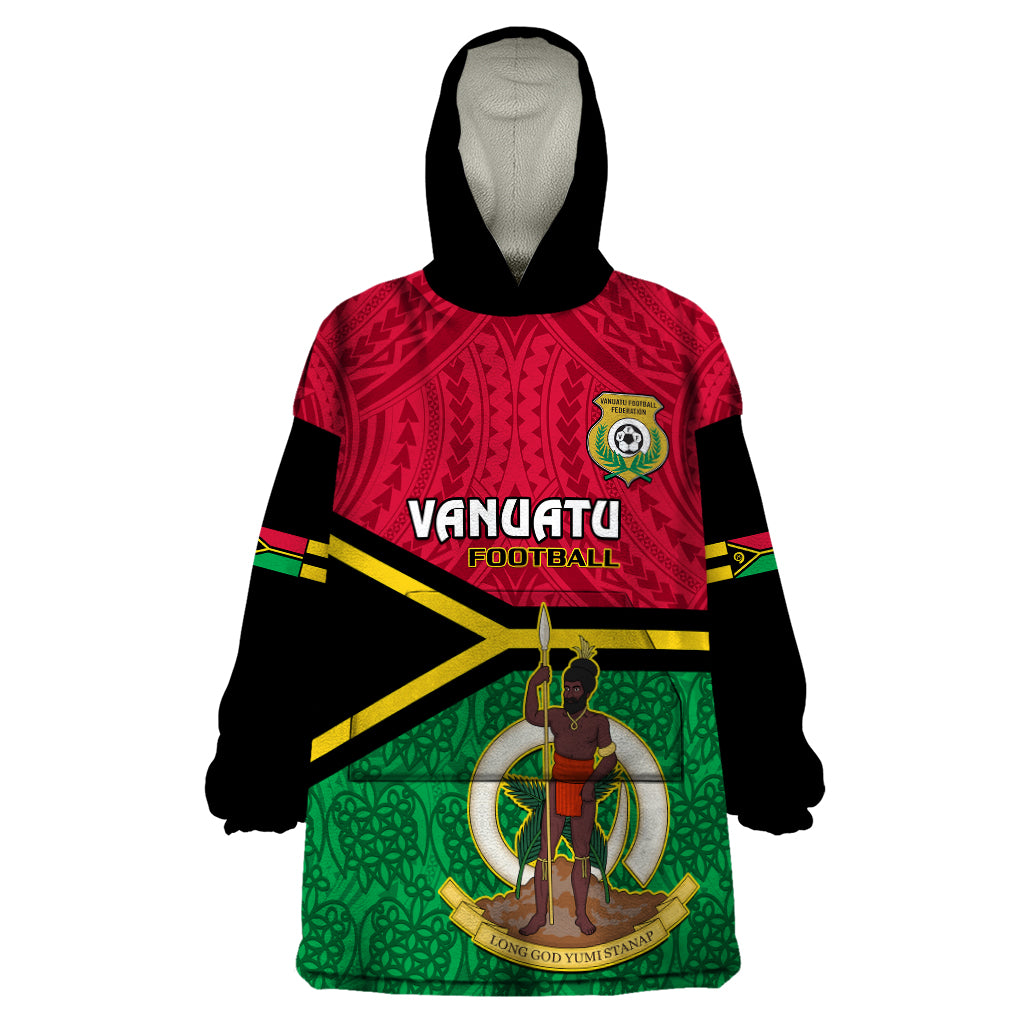 Vanuatu Football Wearable Blanket Hoodie Vanuatuan Coat Of Arm Polynesian Flag Style - Wonder Print Shop