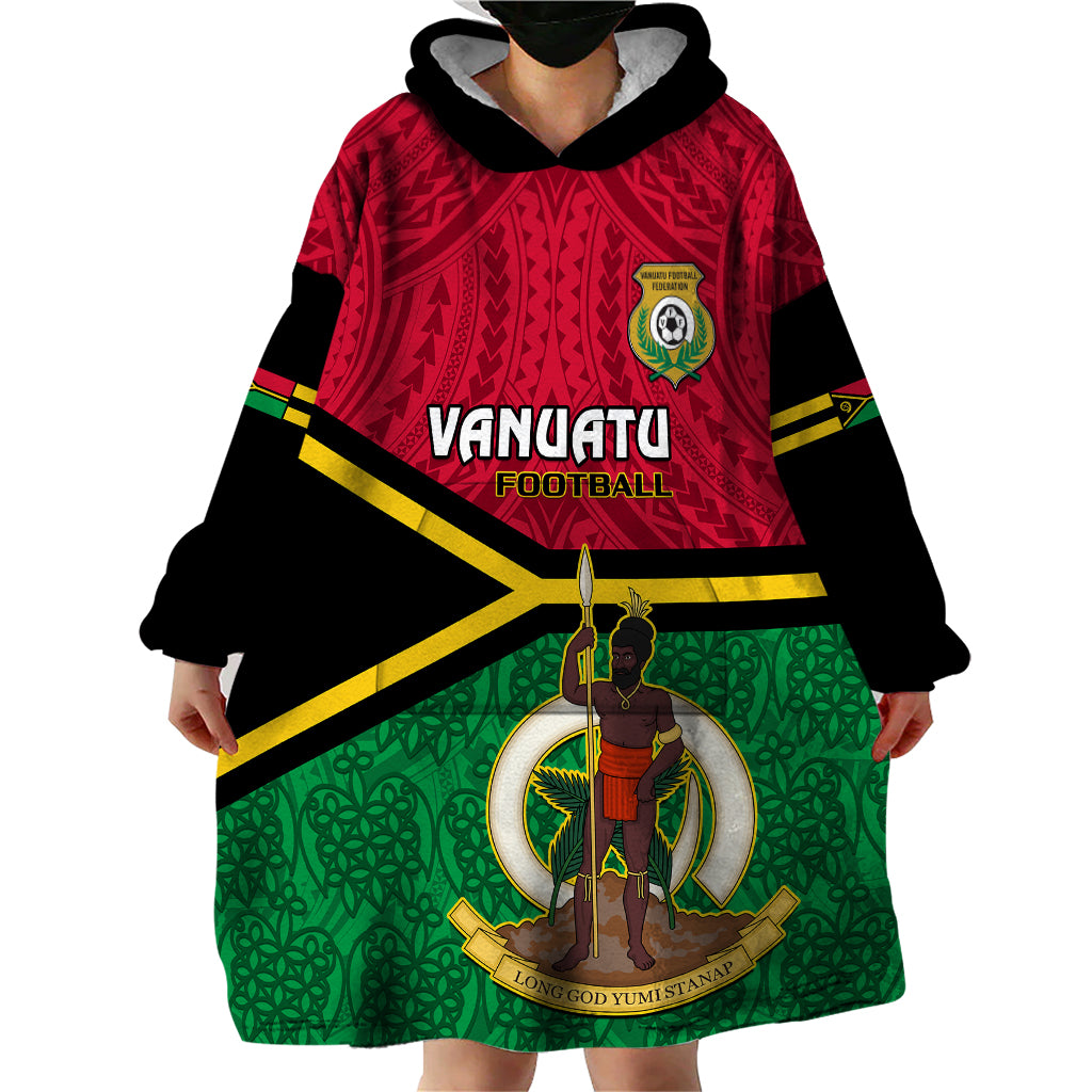 Vanuatu Football Wearable Blanket Hoodie Vanuatuan Coat Of Arm Polynesian Flag Style - Wonder Print Shop