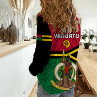 Vanuatu Football Women Casual Shirt Vanuatuan Coat Of Arm Polynesian Flag Style - Wonder Print Shop