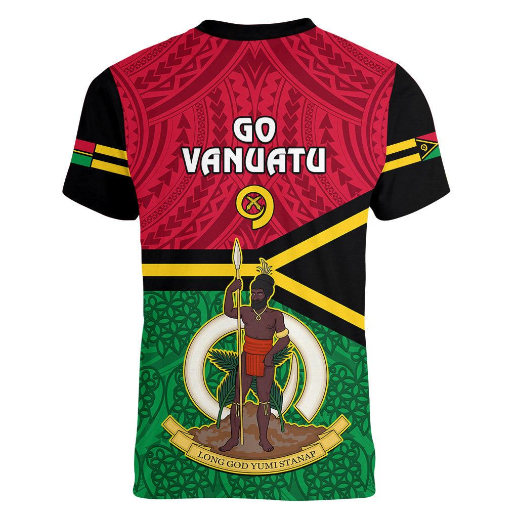 Vanuatu Football Women V Neck T Shirt Vanuatuan Coat Of Arm Polynesian Flag Style - Wonder Print Shop