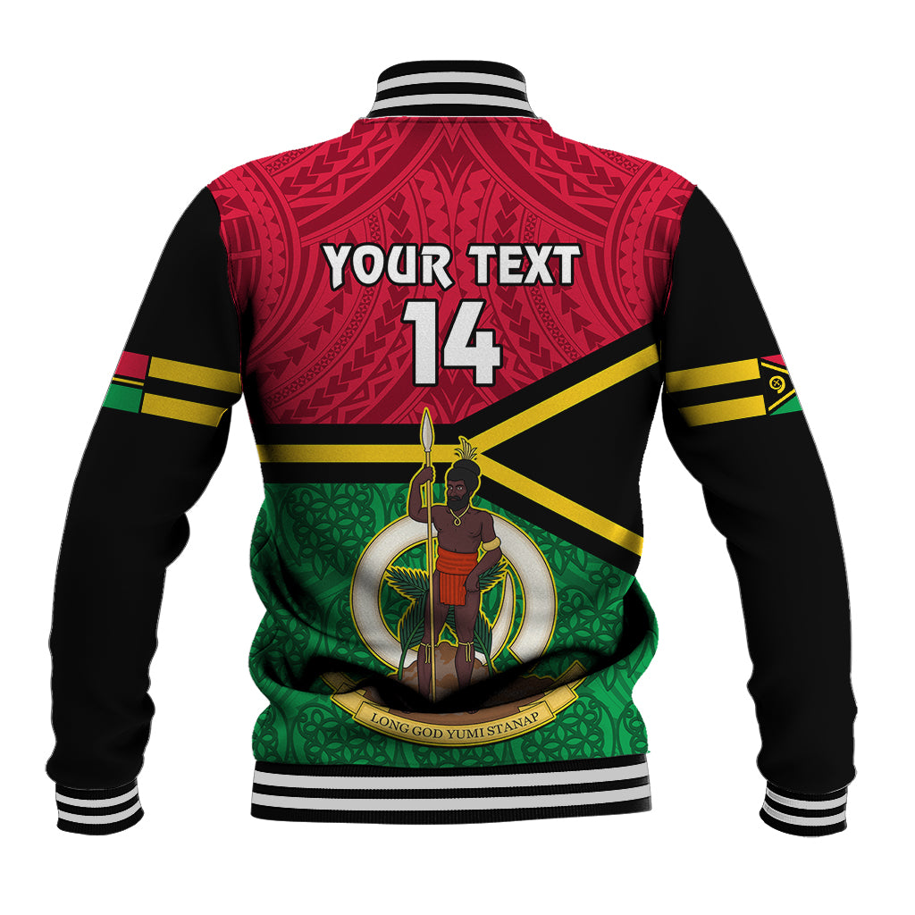 Personalised Vanuatu Football Baseball Jacket Vanuatuan Coat Of Arm Polynesian Flag Style - Wonder Print Shop