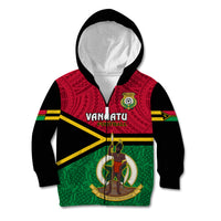 Personalised Vanuatu Football Kid Hoodie Vanuatuan Coat Of Arm Polynesian Flag Style - Wonder Print Shop