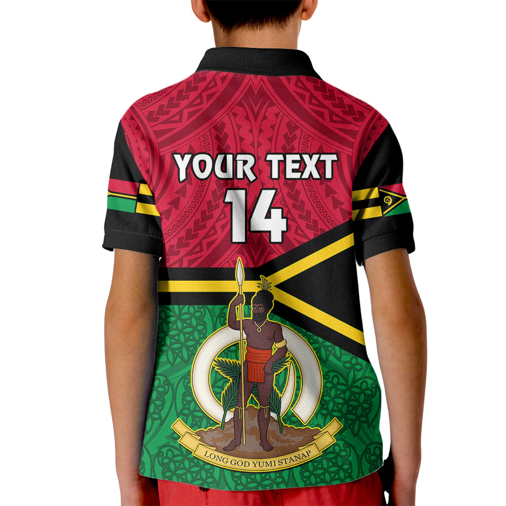 Personalised Vanuatu Football Kid Polo Shirt Vanuatuan Coat Of Arm Polynesian Flag Style - Wonder Print Shop