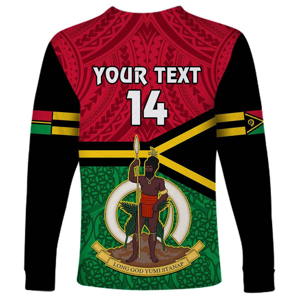 Personalised Vanuatu Football Long Sleeve Shirt Vanuatuan Coat Of Arm Polynesian Flag Style - Wonder Print Shop