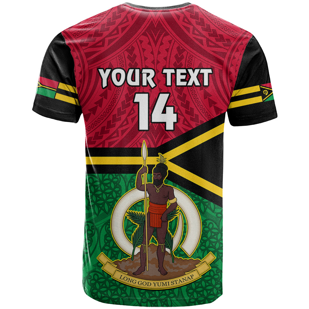 Personalised Vanuatu Football T Shirt Vanuatuan Coat Of Arm Polynesian Flag Style - Wonder Print Shop
