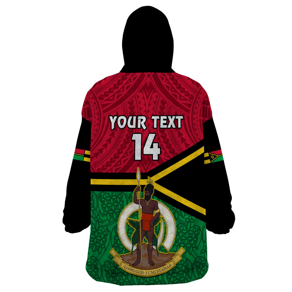 Personalised Vanuatu Football Wearable Blanket Hoodie Vanuatuan Coat Of Arm Polynesian Flag Style - Wonder Print Shop
