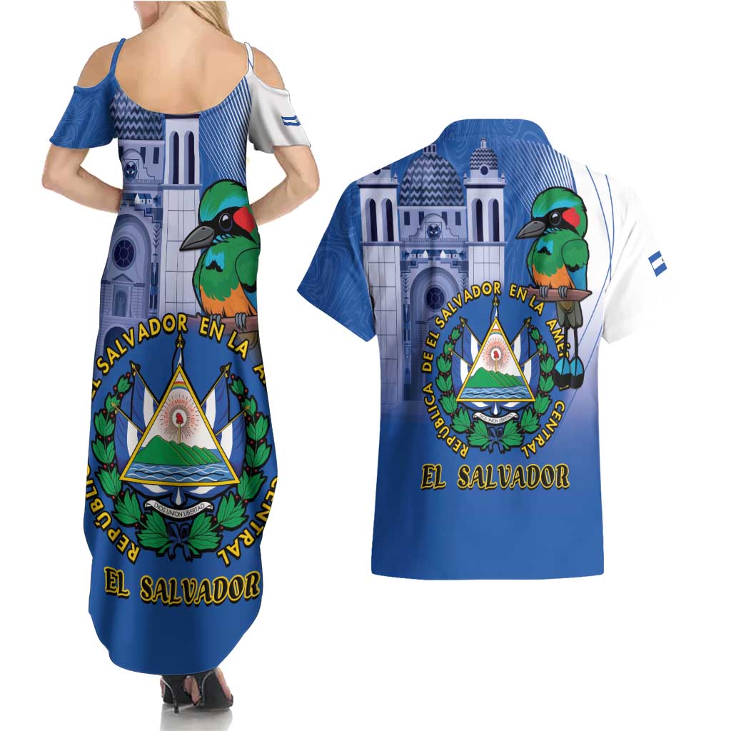 El Salvador Independence Day Couples Matching Summer Maxi Dress and Hawaiian Shirt 203rd Anniversary Torogoz Bird - Wonder Print Shop
