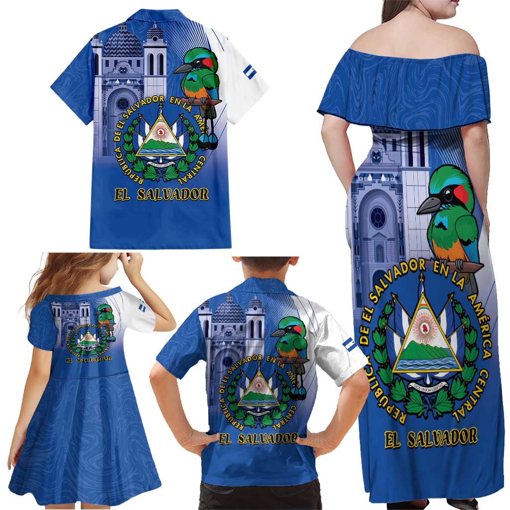 El Salvador Independence Day Family Matching Off Shoulder Maxi Dress and Hawaiian Shirt 203rd Anniversary Torogoz Bird - Wonder Print Shop
