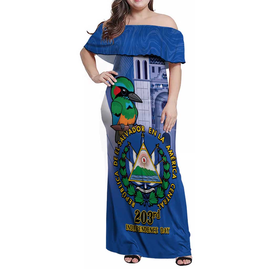 El Salvador Independence Day Family Matching Off Shoulder Maxi Dress and Hawaiian Shirt 203rd Anniversary Torogoz Bird - Wonder Print Shop