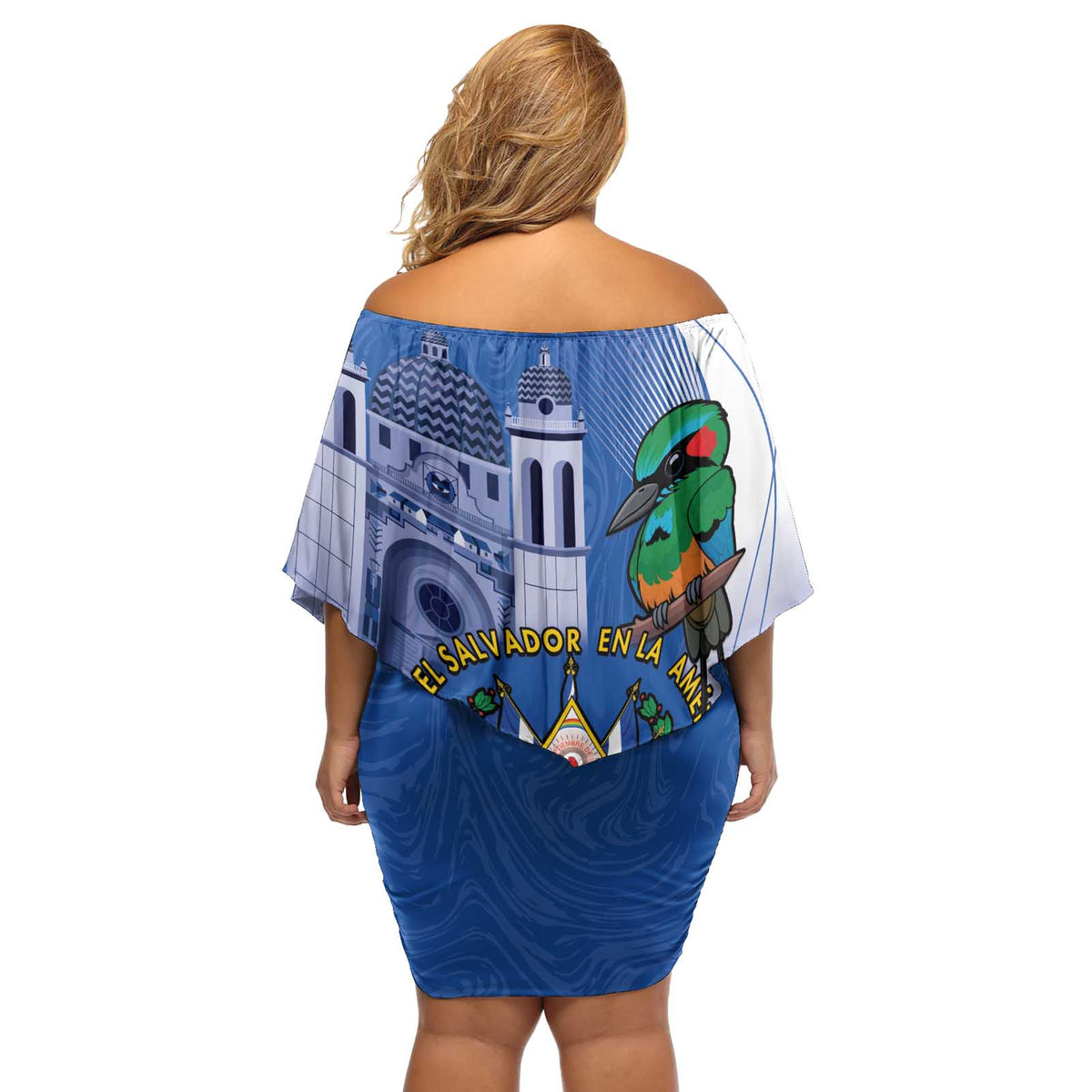 El Salvador Independence Day Off Shoulder Short Dress 203rd Anniversary Torogoz Bird - Wonder Print Shop