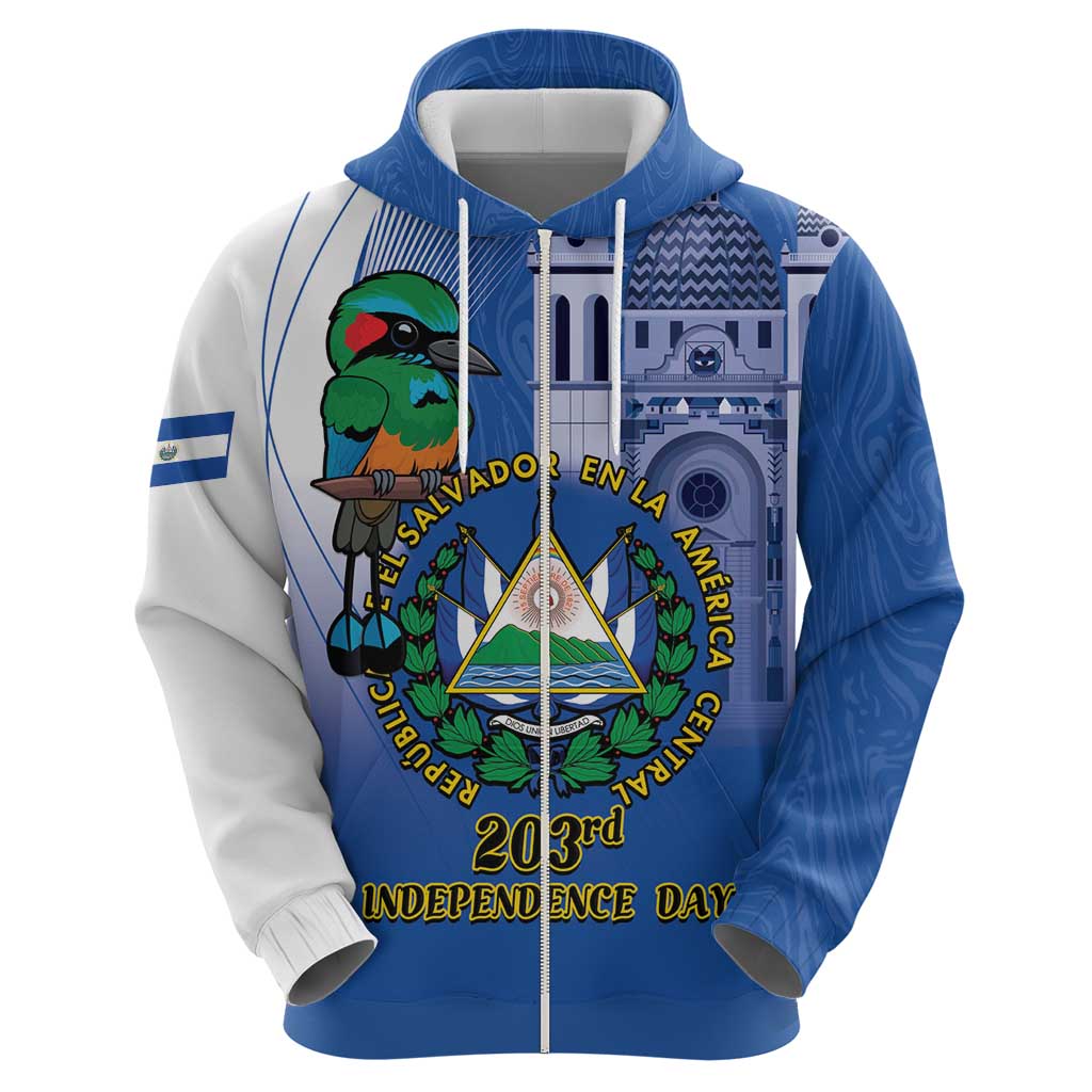 El Salvador Independence Day Zip Hoodie 203rd Anniversary Torogoz Bird - Wonder Print Shop