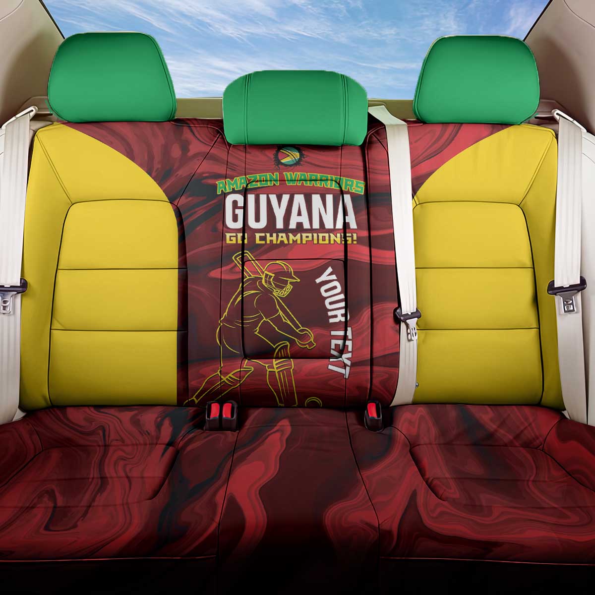 Custom Guyana Cricket Back Car Seat Cover Go Amazon Warriors Marble Pattern - Wonder Print Shop
