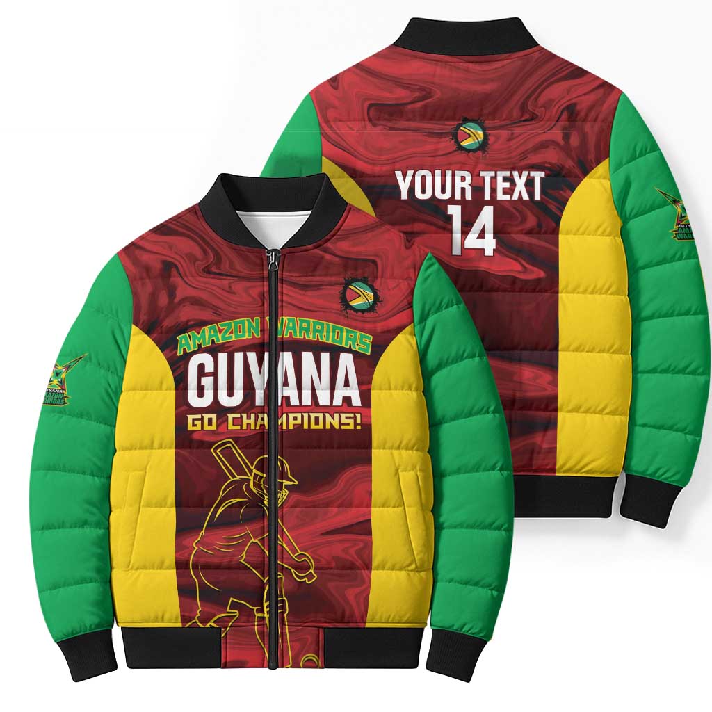 Custom Guyana Cricket Bomber Puffer Jacket Go Amazon Warriors Marble Pattern - Wonder Print Shop