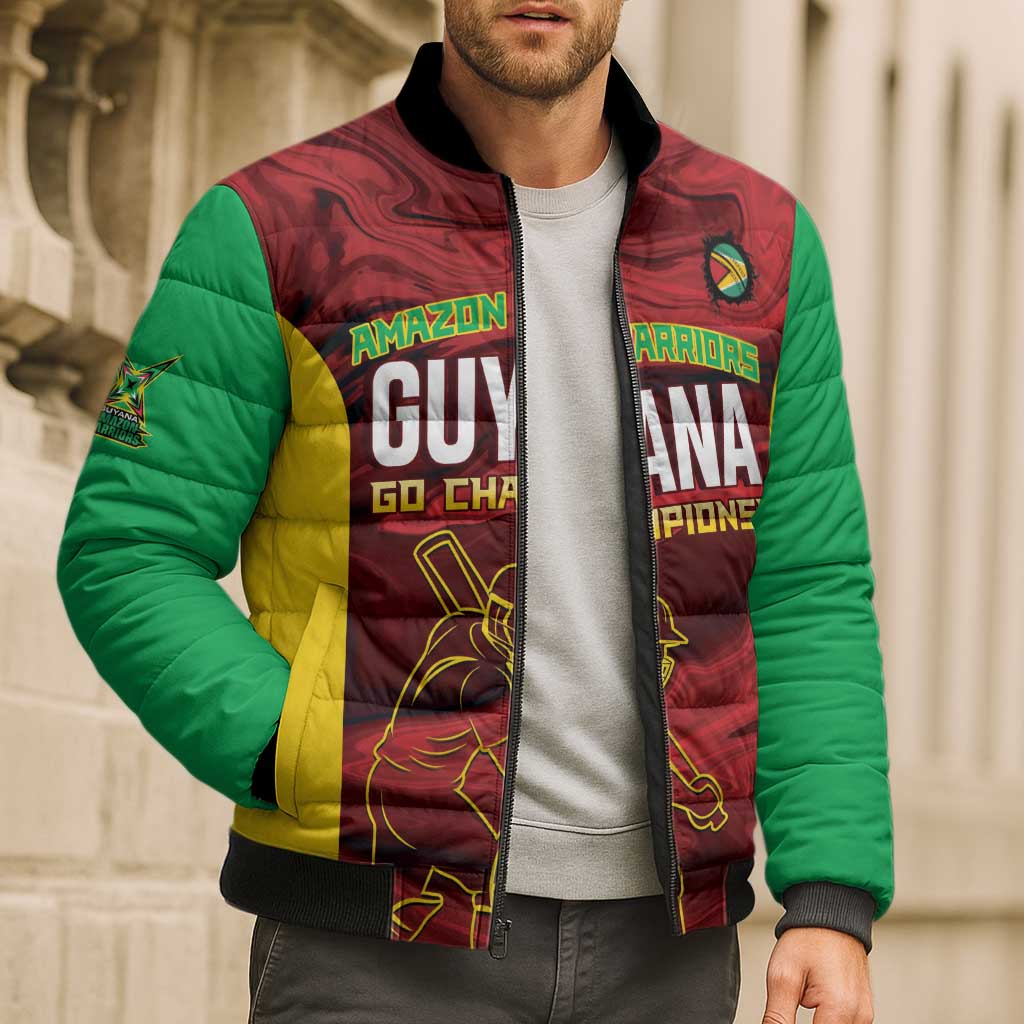Custom Guyana Cricket Bomber Puffer Jacket Go Amazon Warriors Marble Pattern - Wonder Print Shop