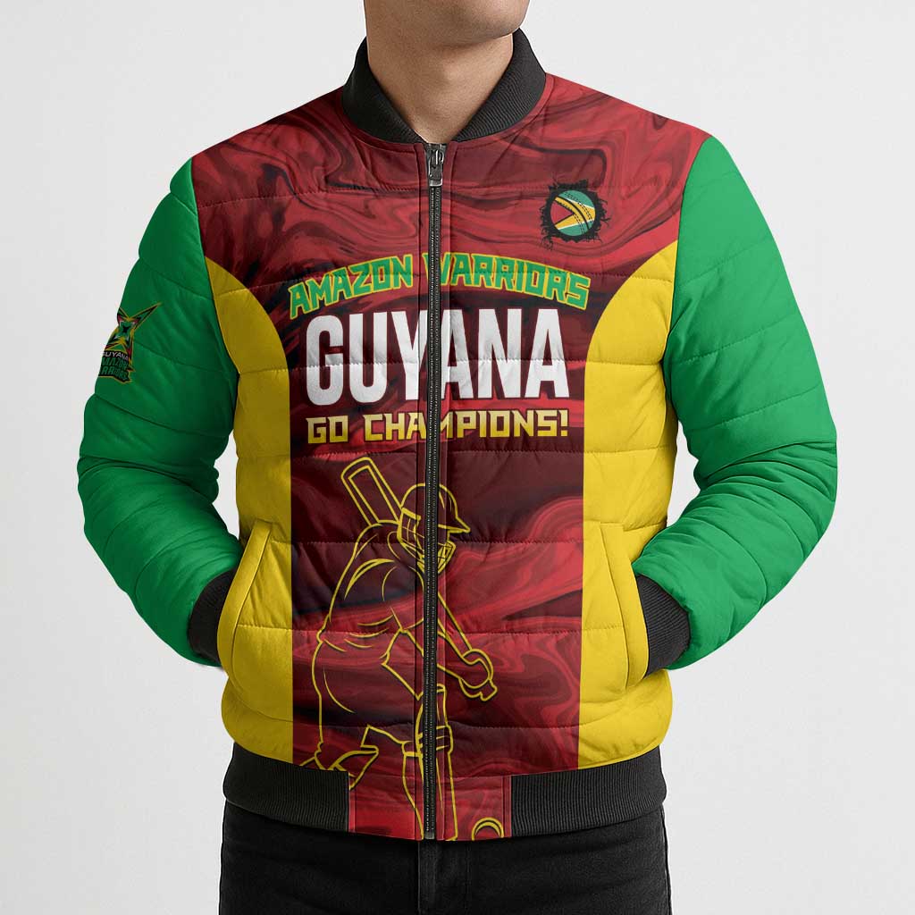 Custom Guyana Cricket Bomber Puffer Jacket Go Amazon Warriors Marble Pattern - Wonder Print Shop