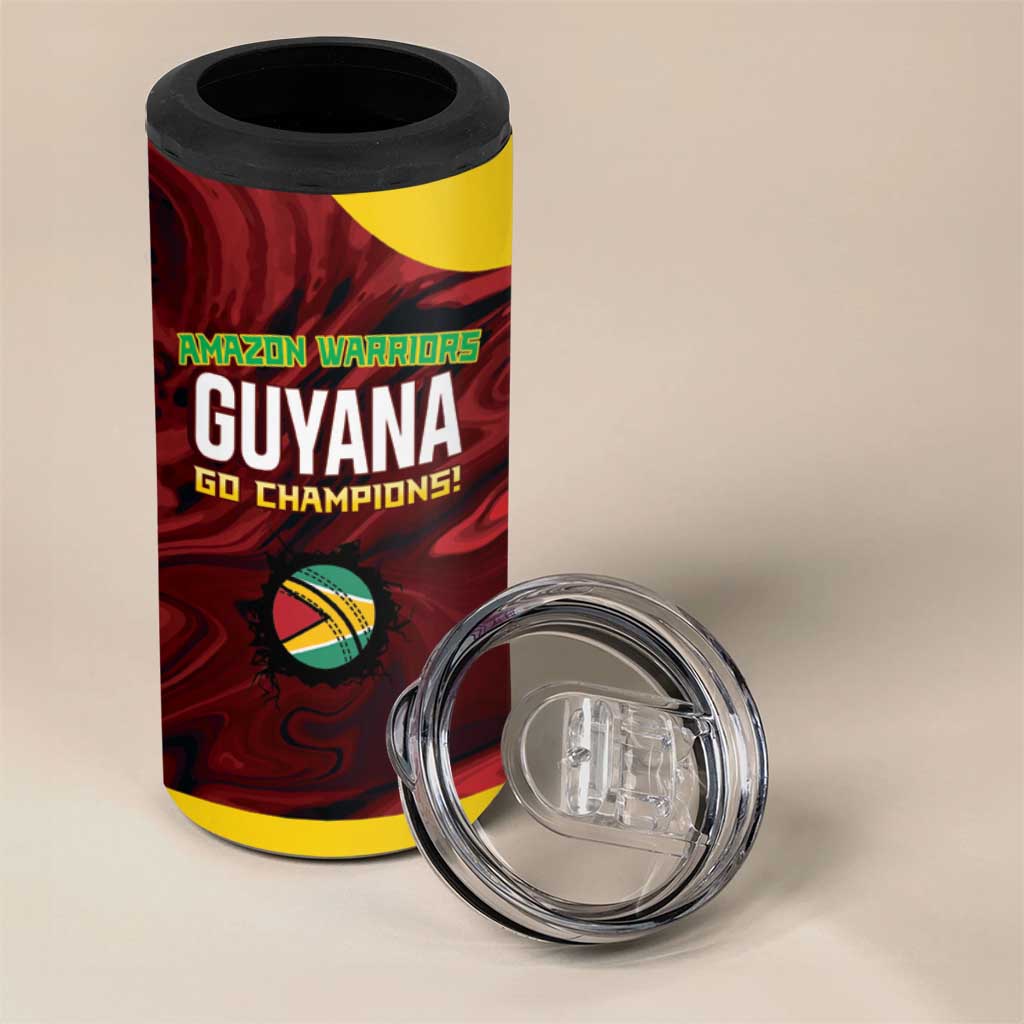 Custom Guyana Cricket 4 in 1 Can Cooler Tumbler Go Amazon Warriors Marble Pattern - Wonder Print Shop