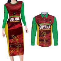 Custom Guyana Cricket Couples Matching Long Sleeve Bodycon Dress and Long Sleeve Button Shirt Go Amazon Warriors Marble Pattern - Wonder Print Shop