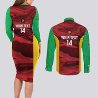 Custom Guyana Cricket Couples Matching Long Sleeve Bodycon Dress and Long Sleeve Button Shirt Go Amazon Warriors Marble Pattern - Wonder Print Shop