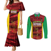 Custom Guyana Cricket Couples Matching Mermaid Dress and Long Sleeve Button Shirt Go Amazon Warriors Marble Pattern - Wonder Print Shop