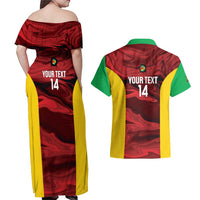 Custom Guyana Cricket Couples Matching Off Shoulder Maxi Dress and Hawaiian Shirt Go Amazon Warriors Marble Pattern - Wonder Print Shop
