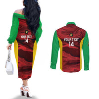 Custom Guyana Cricket Couples Matching Off The Shoulder Long Sleeve Dress and Long Sleeve Button Shirt Go Amazon Warriors Marble Pattern - Wonder Print Shop